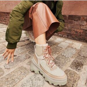 Free People Sorel Brex Lace Up Sherpa Lug Sole Combat Boots